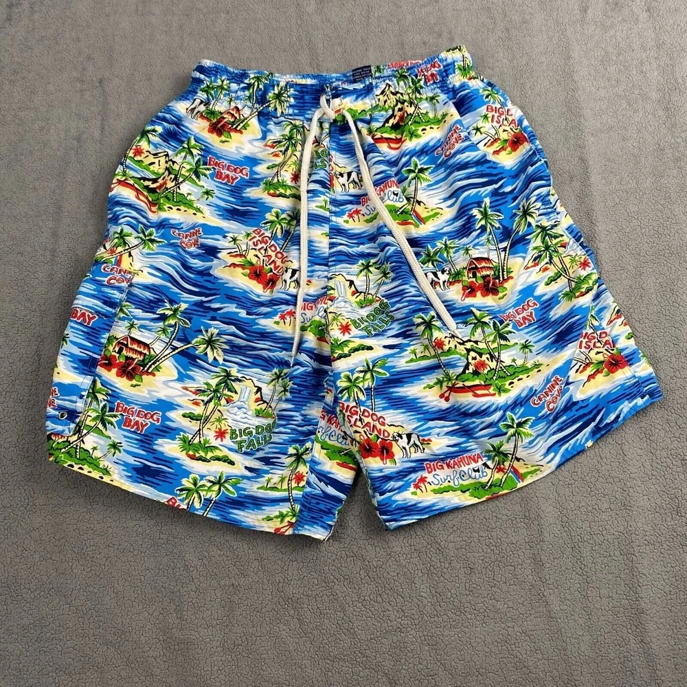 Big Dogs Swim Trunks Mens Medium Shorts Print‎ Tropical Island Big Kahuna Beach